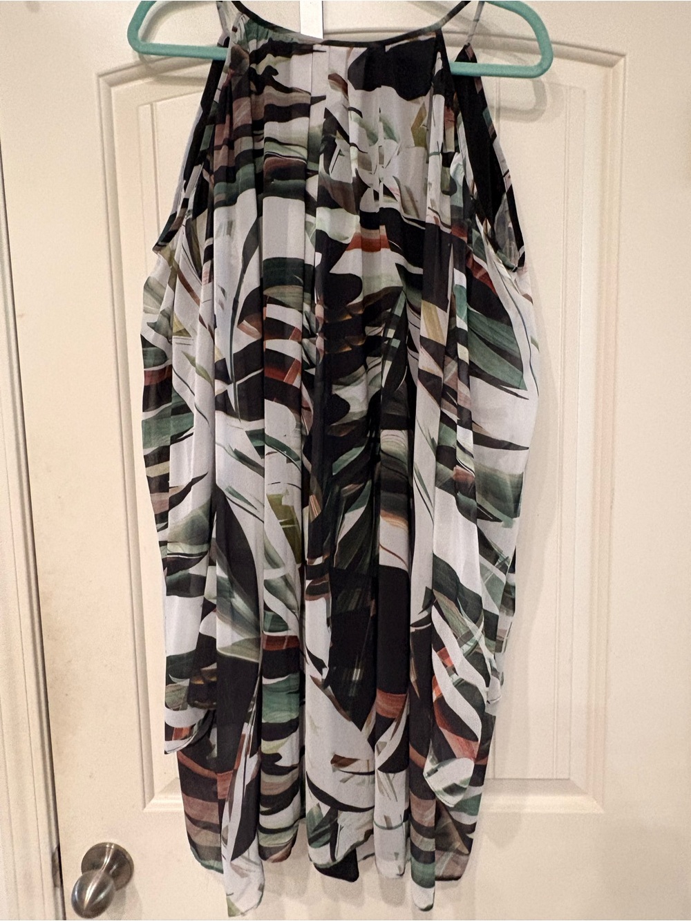 Tropical Print Cold-Shoulder Halter Dress - Green/Black/White